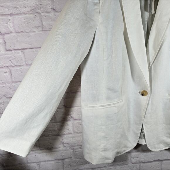E Talbots White Classic Linen Blazer Women Plus Size 16 NWT Summer Office Casual - Picture 4 of 12